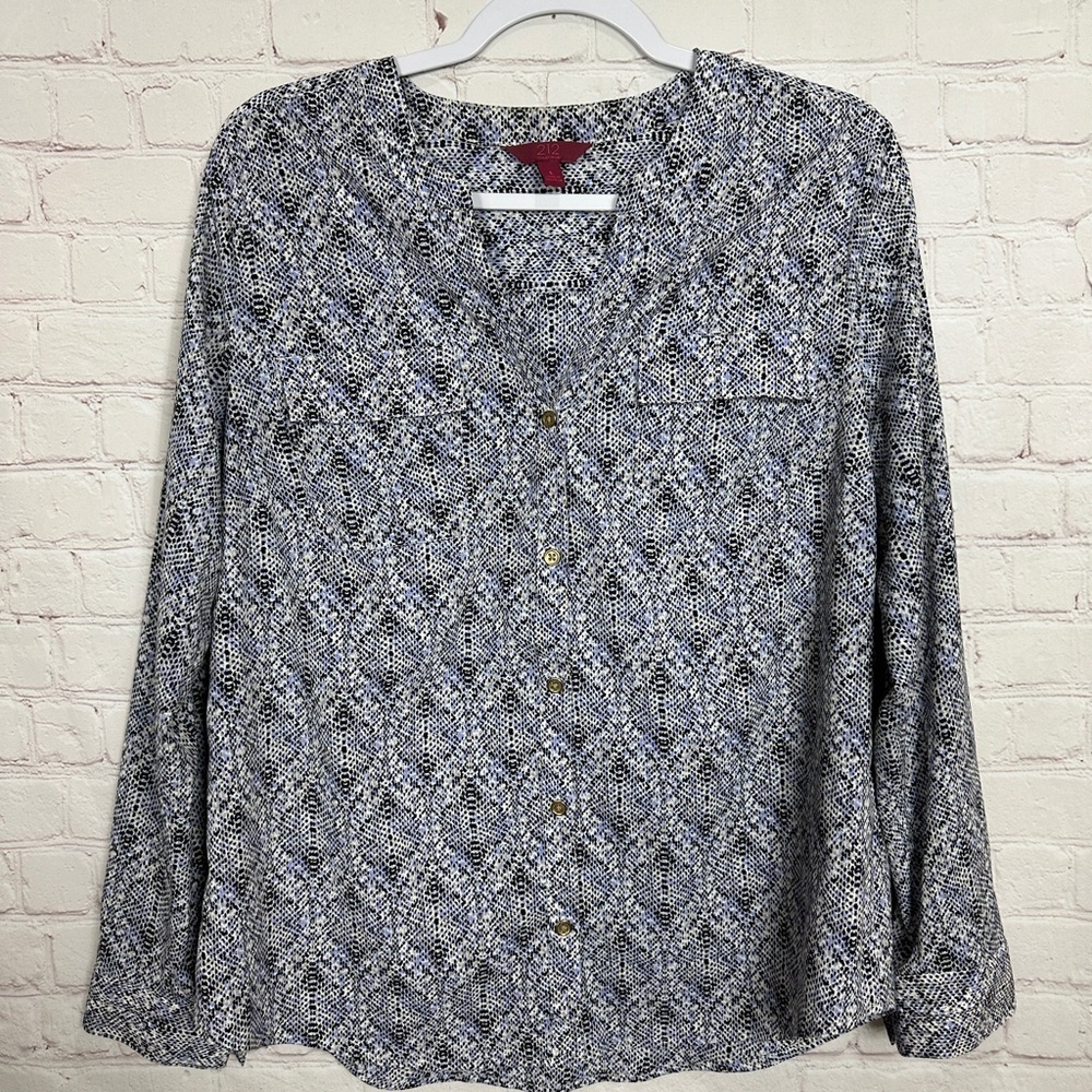 212 Collection Womens Blouse Button Up roll tab Sleeve Top Size L